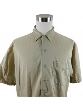 Timberland Mens Button Up Solid Beige Graphic Shirt Large Vintage